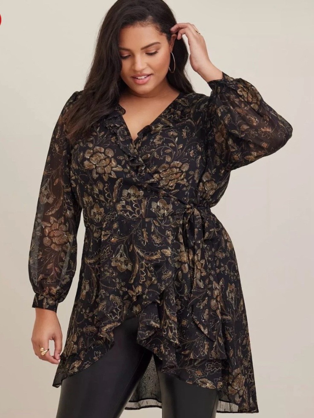NWT Torrid black and gold wrap tie blouse